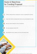 Goals And Objectives For Funding Proposal One Pager Sample Example Document