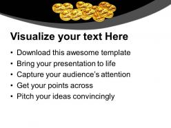 Gold coins scattered on black background powerpoint templates ppt themes and graphics 0213