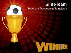 Gold cup winner with soccer ball victory powerpoint templates ppt themes and graphics 0213