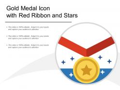 Gold medal icon with red ribbon and stars