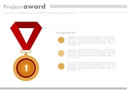 Gold medal with project award success powerpoint slides