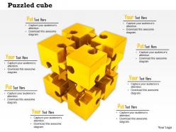 Gold puzzle pieces together as cube