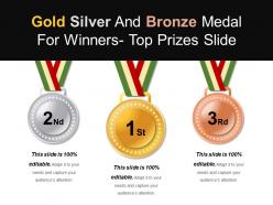 Gold silver and bronze medal for winners top prizes slide ppt examples