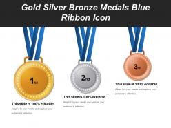 Gold silver bronze medals blue ribbon icon