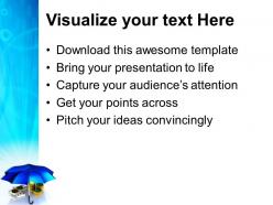 Golden coins and banknotes under umbrella powerpoint templates ppt themes and graphics