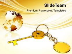 Golden key chain with globe powerpoint templates ppt themes and graphics