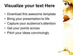 Golden key chain with globe powerpoint templates ppt themes and graphics