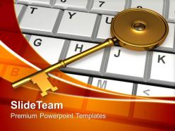 Golden key on keyboard security powerpoint templates ppt themes and graphics 0213