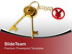 Golden key tied to yen japan currency powerpoint templates ppt themes and graphics 0313
