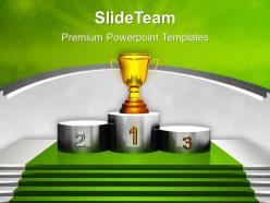 Golden Trophy On Winner Podium Powerpoint Templates Ppt Themes And Graphics 0313