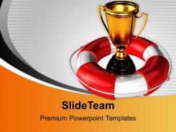 Golden trophy under safeguard help with win powerpoint templates ppt themes and graphics 0113