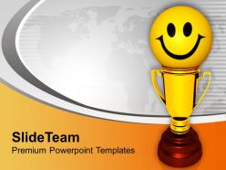 Golden Trophy With Smiley Winner Success Powerpoint Templates Ppt Themes And Graphics 0113