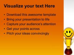 Golden trophy with smiley winner success powerpoint templates ppt themes and graphics 0113