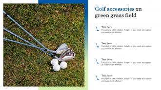 Golf accessories on green grass field