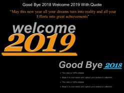 Good bye 2018 welcome 2019 with quote example of ppt