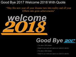 Goodbye 2017 welcome 2018 with quote example of ppt