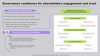 Governance Roadshows For Developing Long Term Relationship With Shareholders