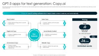 GPT 3 Apps For Text Generation Copyai How To Use OpenAI GPT3 To GENERATE ChatGPT SS V
