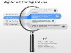 Gr magnifier with four tags and icons powerpoint template