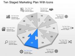 Gr ten staged marketing plan with icons powerpoint template