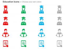Graduate male female reading online science classes ppt icons graphics