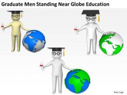 Graduate men standing near globe education ppt graphics icons powerpoint