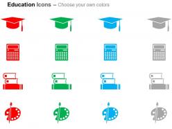 Graduation cap calculator books paint brush and tray ppt icons graphics