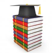 Graduation cap with books stack graphic stock photo