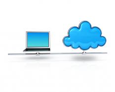Graphic of cloud and laptop on white background stock photo