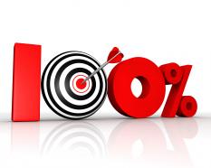 Graphic of hundred percent with dart and arrow stock photo