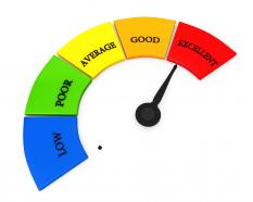 Graphic of meter with excellent ratings stock photo