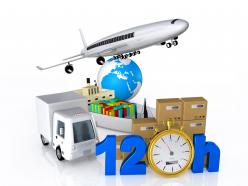Graphic of plane van with globe and cartons to show global shipping stock photo