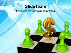 Green chess pawns around dollar sign strategy business templates ppt themes and graphics 0113