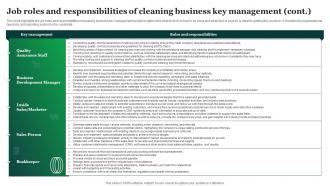 Green Cleaning Business Plan Job Roles And Responsibilities Of Cleaning Business BP SS Professional Idea