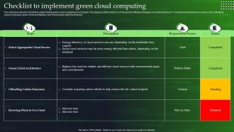Green Cloud Computing V2 Checklist To Implement Green Cloud Computing