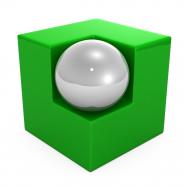 Green cube with white ball as leader stock photo