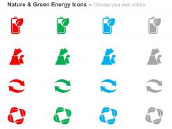 Green energy battery nuclear plants energy conservation recycling ppt icons graphics