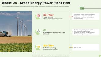 Green Energy Resources About Us Green Energy Power Plant Firm Ppt Slides Background