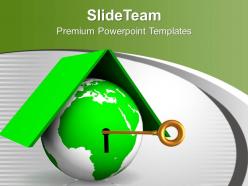 Green globe with key locked security powerpoint templates ppt themes and graphics 0213