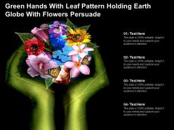 Green hands with leaf pattern holding earth globe with flowers persuade