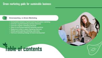 Green Marketing Guide For Sustainable Business Table Of Contents MKT SS