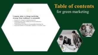 Green Marketing Table Of Content Ppt Powerpoint Presentation Slides Examples