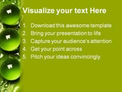 Green pearl drops nature powerpoint background and template 1210