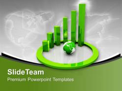 Green spiral bar graph with globe powerpoint templates ppt themes and graphics 0313