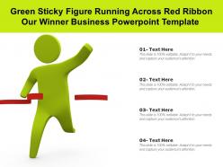 Green sticky figure running across red ribbon our winner business powerpoint template