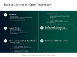 Green technology table of contents for inorganic contaminants treatment ppts visual