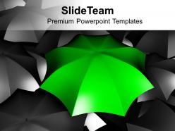 Green Umbrella Standing Out From Black Umbrellas Powerpoint Templates Ppt Themes And Graphics 0113