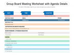 Group board meeting worksheet with agenda details