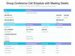 Group conference call schedule with meeting details