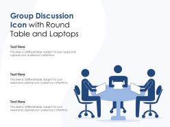 Group discussion icon with round table and laptops